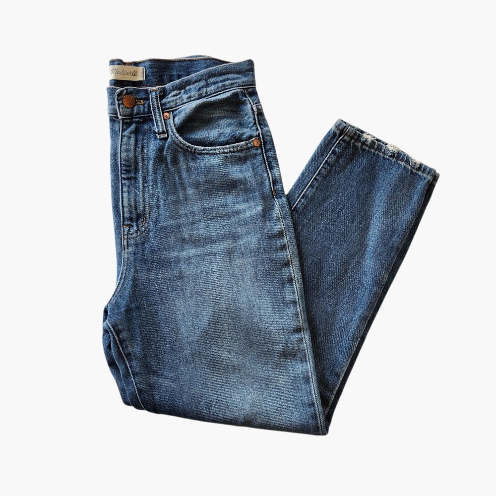 Madewell The Mom Jean High Rise Tapered Leg Blue Denim Women 27 Medium Wash